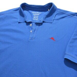 Tommy Bahama Mens Polo Shirt XXL Blue Stretch Supima Cotton Logo Short